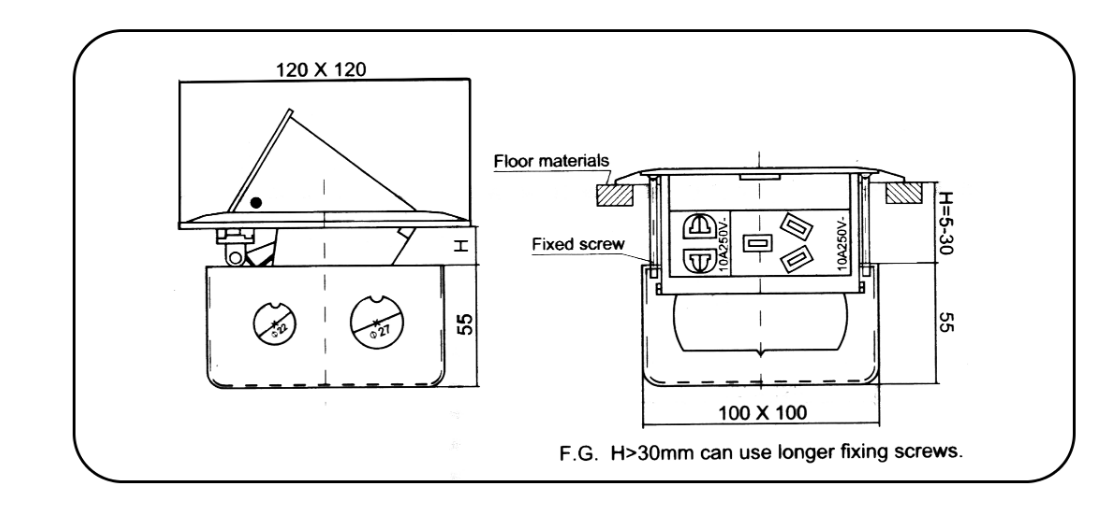 Aluminium Floor socket TV Socket Multimatraelectrindo